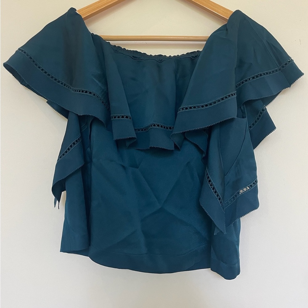 Rachel Zoe Green Sleeveless Ruffled Off-Shoulder Blouse